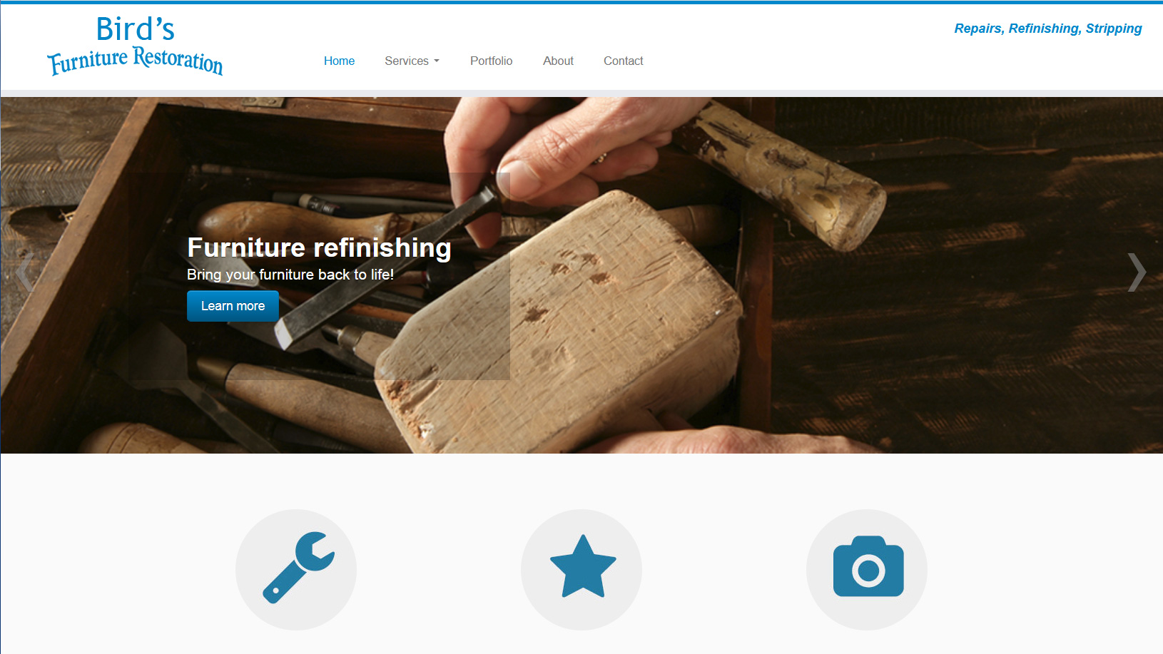 Portfolio Bird's Furniture Restoration website design